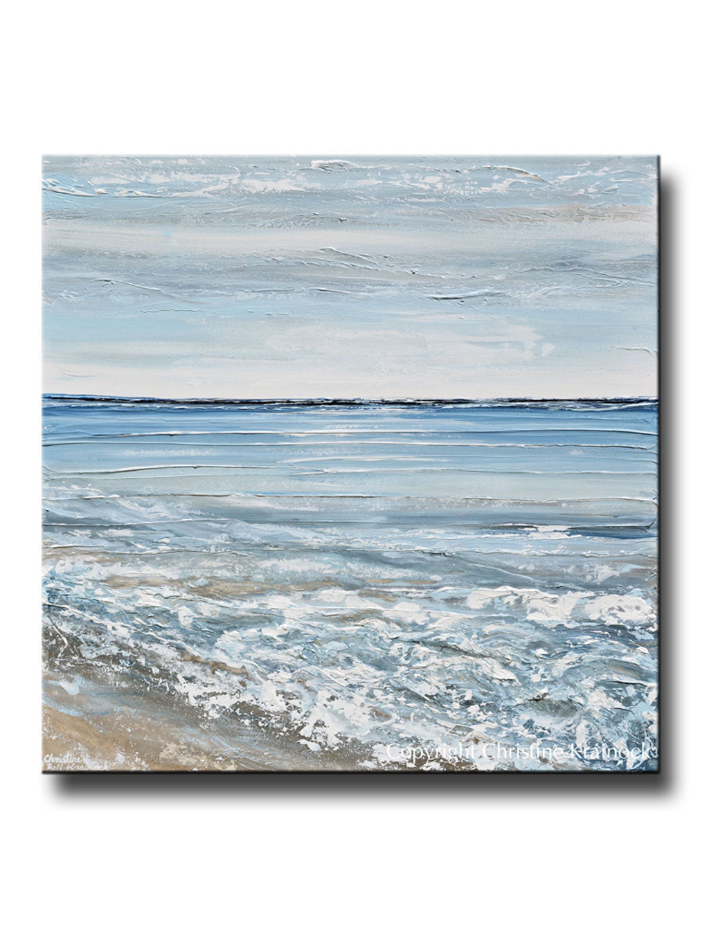 ORIGINAL Art Abstract Painting Blue Ocean Beach Textured Coastal Decor ...