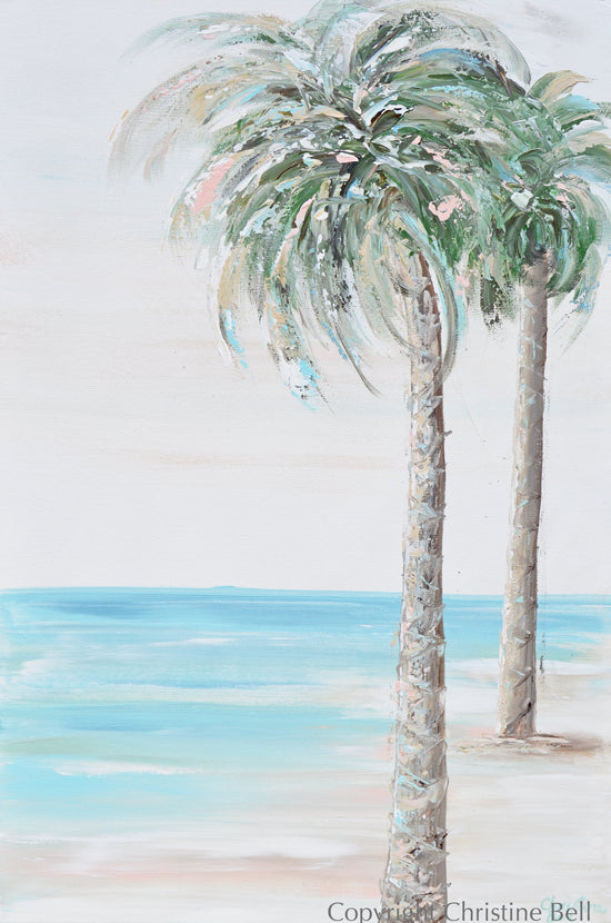 CUSTOM FOR MICHELLE "Tropical Breeze" ORIGINAL Art Coastal Abstract Painting Textured Palm Trees Beach Home Decor 30x40"