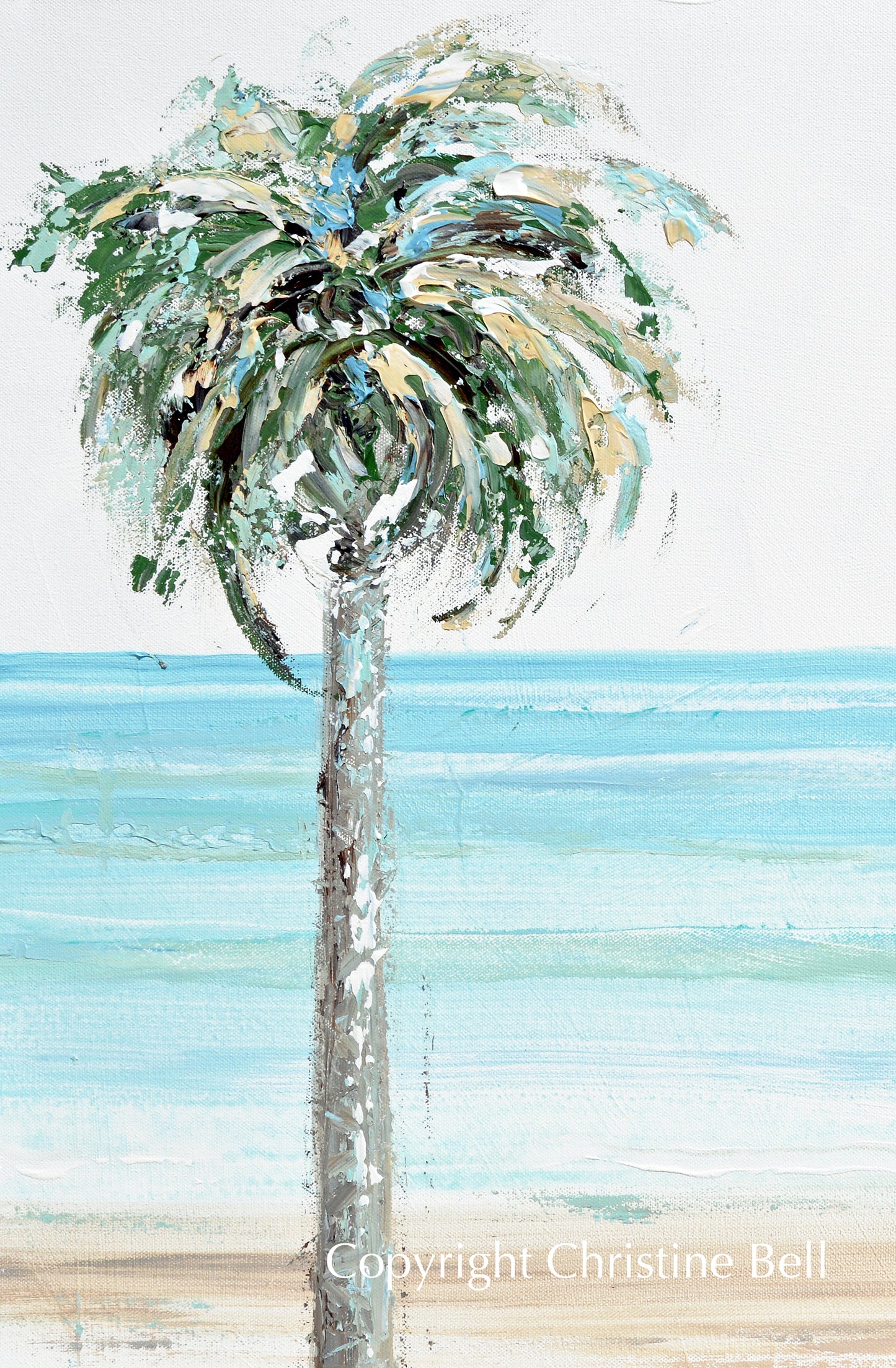palm plant painting ORIGINAL Art Abstract Painting Palm Trees Beach Ocean Coastal Decor – Contemporary Art by Christine