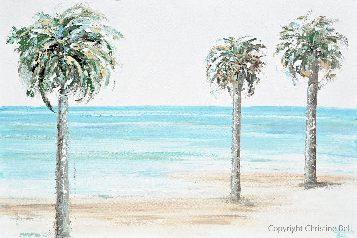 "Palm Beach" ORIGINAL Art Coastal Abstract Painting Textured Palm Trees Beach Wall Art 36x24"