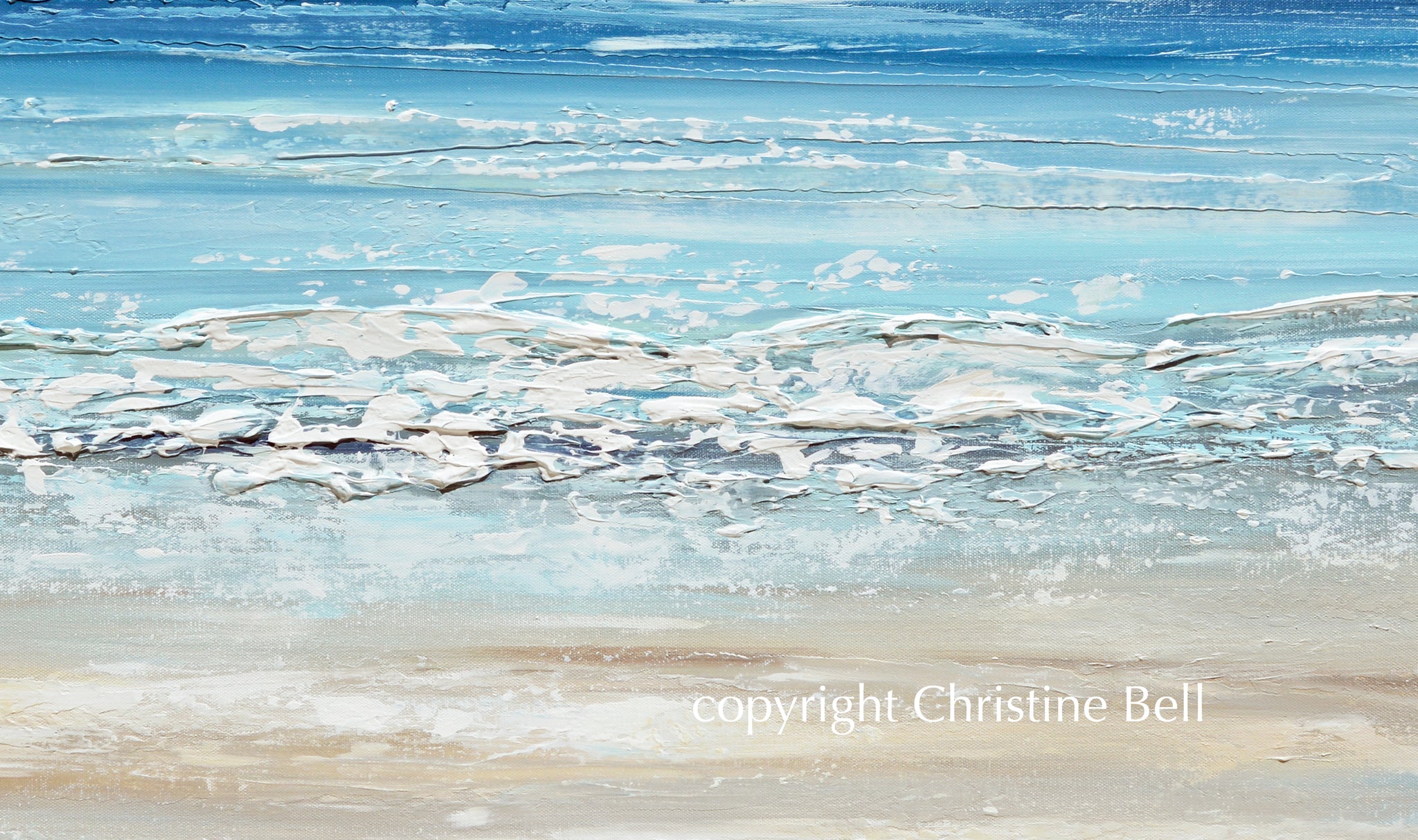 ORIGINAL Abstract Beach Painting Textured Coastal Blue Ocean Art Decor ...