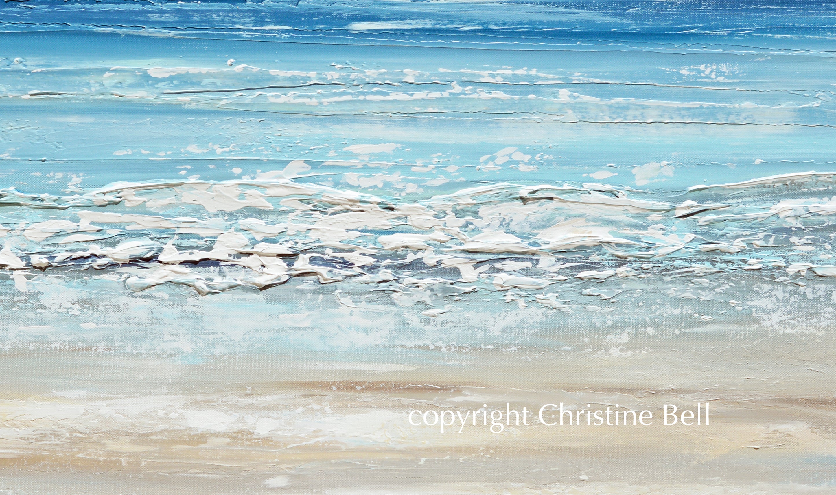 ORIGINAL Abstract Beach Painting Textured Coastal Blue Ocean Art Decor ...