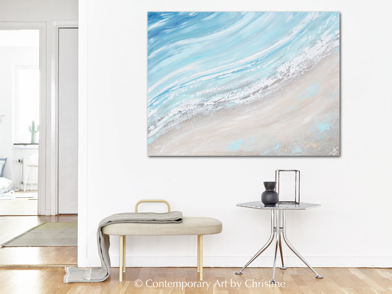 ORIGINAL Art Abstract Painting Aqua Blue Ocean Beach Coastal Decor ...
