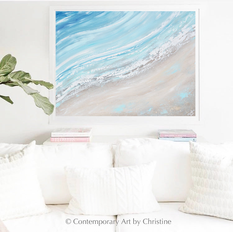 ORIGINAL Art Abstract Painting Aqua Blue Ocean Beach Coastal Decor ...