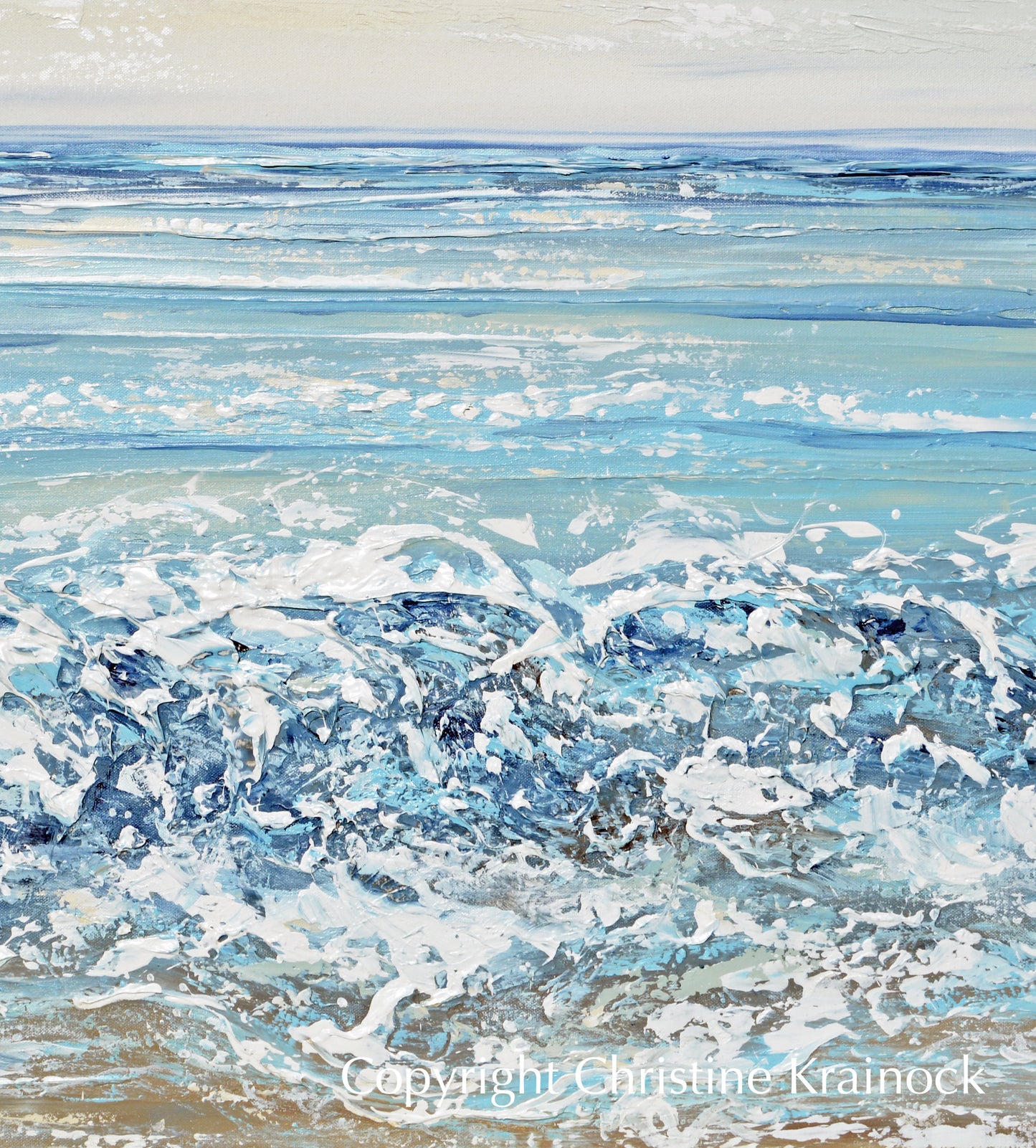 ORIGINAL Art Abstract Painting Textured Coastal Seascape Blue White Beach Home Decor Wall Art 36x36"