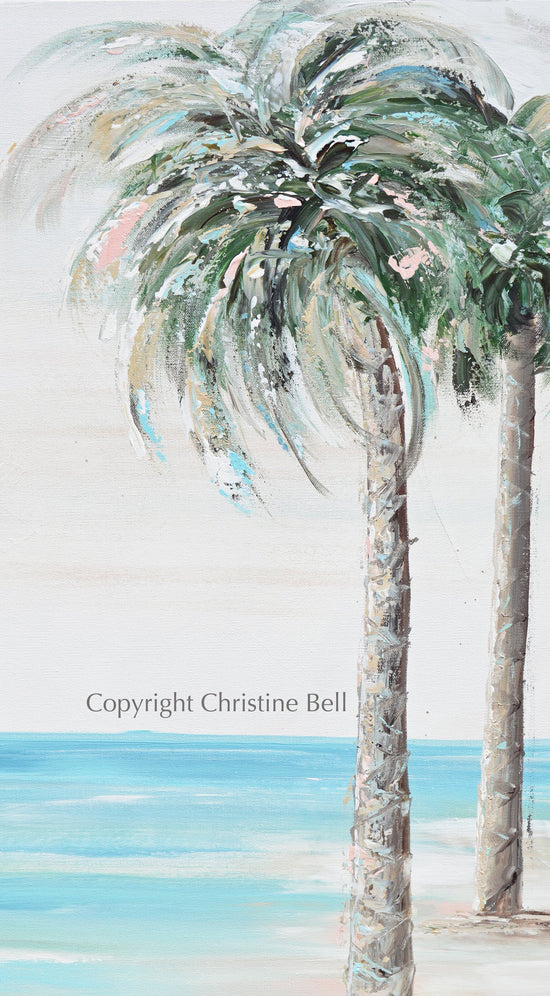 "Tropical Breeze" ORIGINAL Art Coastal Abstract Painting Textured Palm Trees Beach Home Decor 24x36"