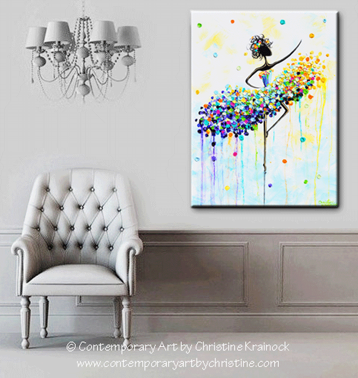 Load image into Gallery viewer, GICLEE PRINT Art Abstract Dancer Painting Aqua Blue CANVAS Prints Colorful Wall Decor Sizes to 60&amp;quot; - Christine Krainock Art - Contemporary Art by Christine - 2
