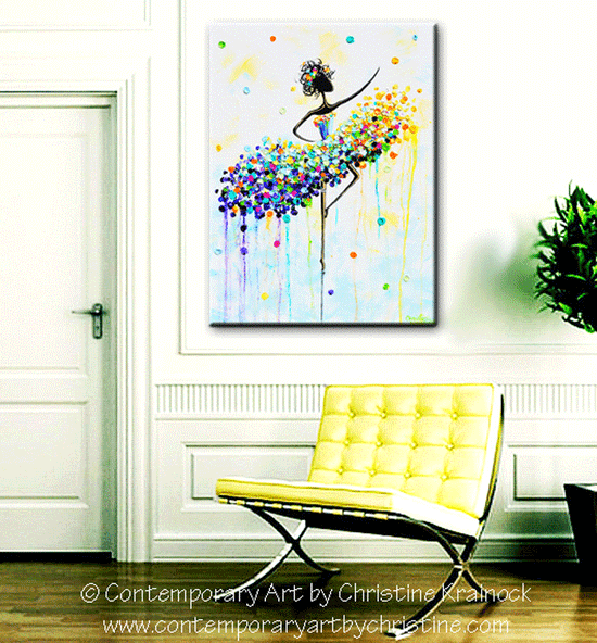 Load image into Gallery viewer, GICLEE PRINT Art Abstract Dancer Painting Aqua Blue CANVAS Prints Colorful Wall Decor Sizes to 60&amp;quot; - Christine Krainock Art - Contemporary Art by Christine - 4
