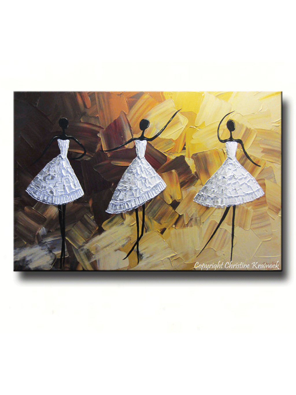 ORIGINAL Abstract Dancer Painting White Dress Ballet Dance Textured Palette Knife Brown Gold - Christine Krainock Art - Contemporary Art by Christine - 1