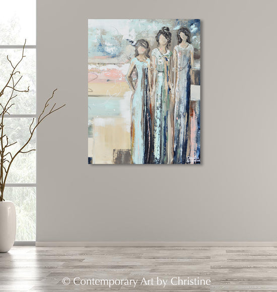 "Sisterhood II" GICLEE PRINT Art Abstract Painting Figurative Strong Women Courage Vertical Canvas Wall Art