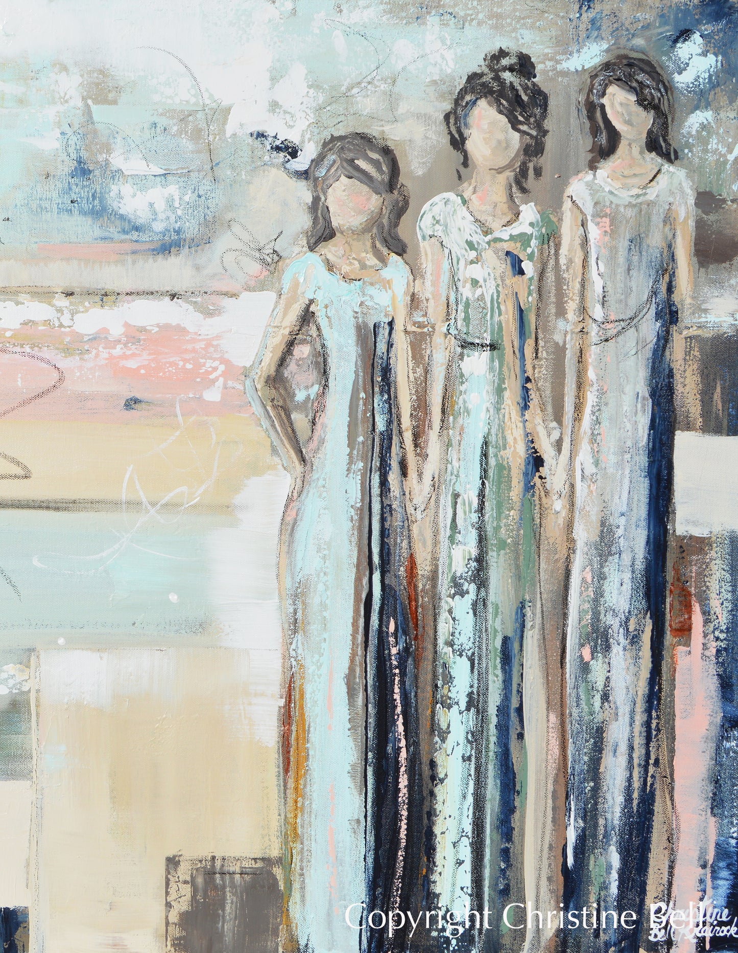 "Sisterhood II" GICLEE PRINT Art Abstract Painting Figurative Strong Women Courage Vertical Canvas Wall Art