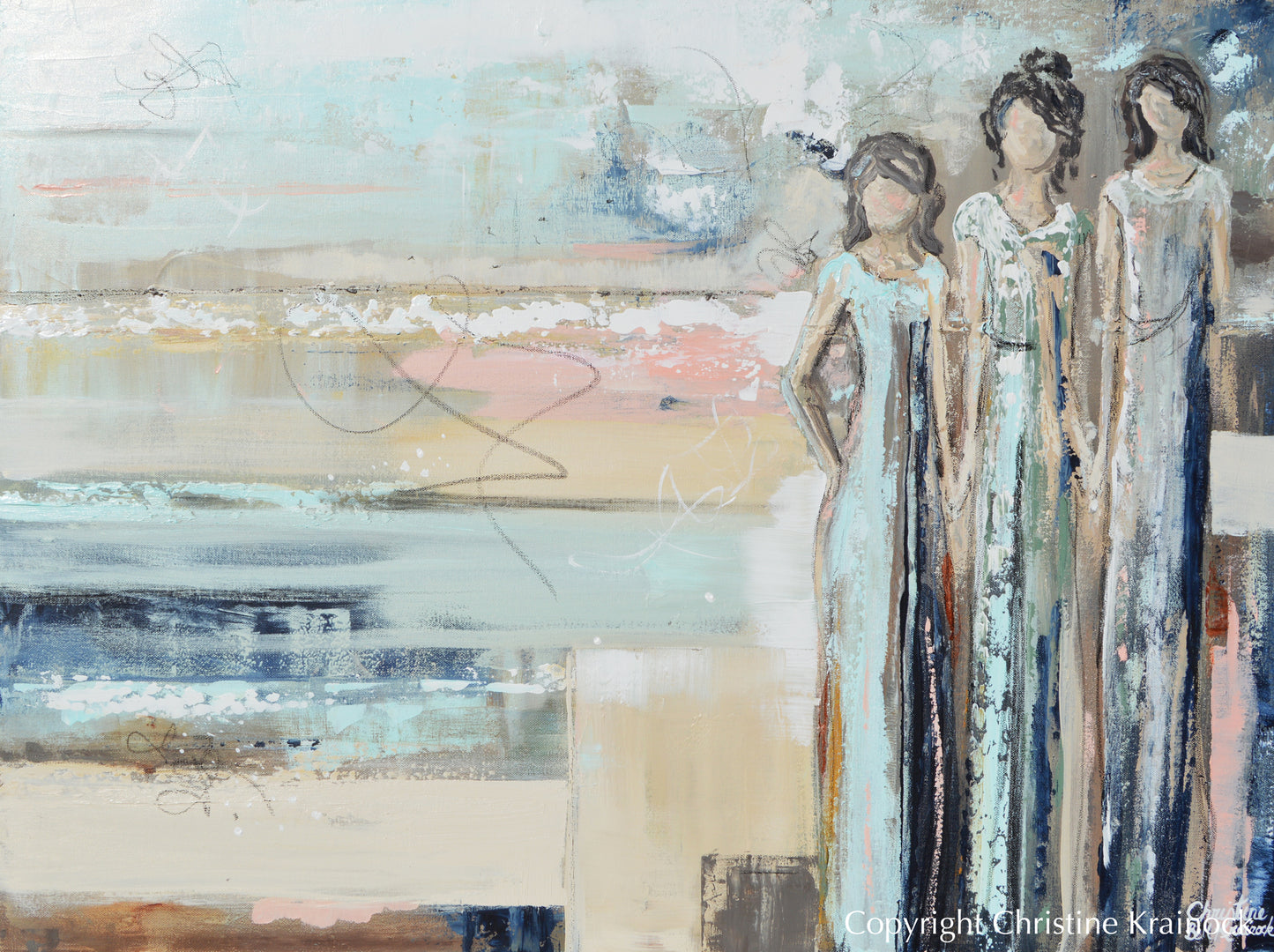 Load image into Gallery viewer, &amp;quot;Sisterhood&amp;quot; LIMITED EDITION, MATTED &amp;amp; FRAMED by Artist Giclee Print Abstract Figurative Painting 20x16&amp;quot;
