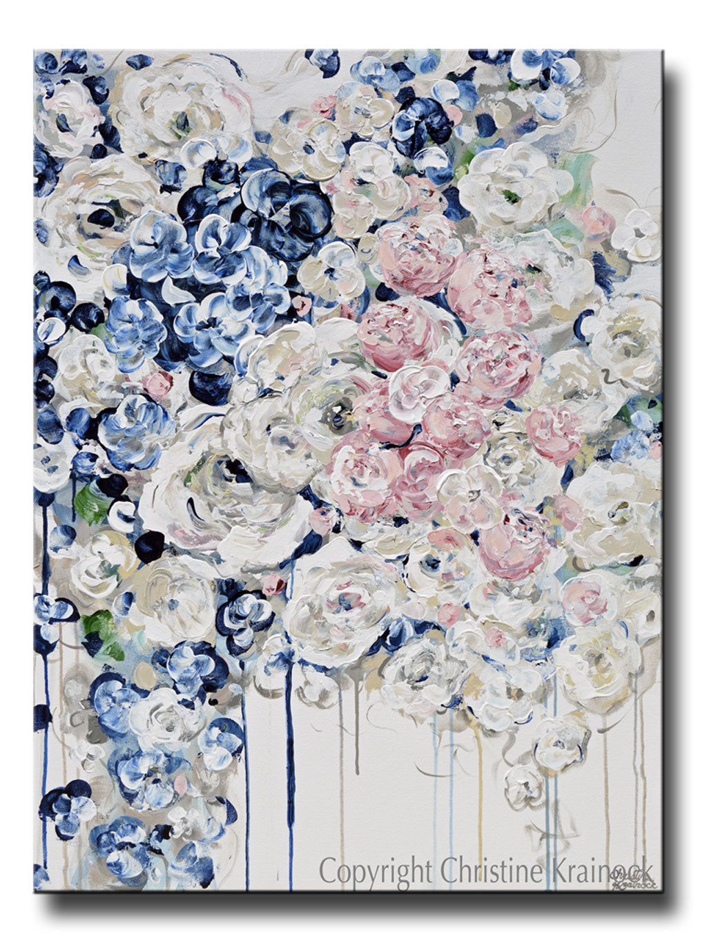 Load image into Gallery viewer, ORIGINAL Art Abstract Painting Modern Floral Navy Blue White Pink Flowers Fine Art Wall Decor 30x40&amp;quot;
