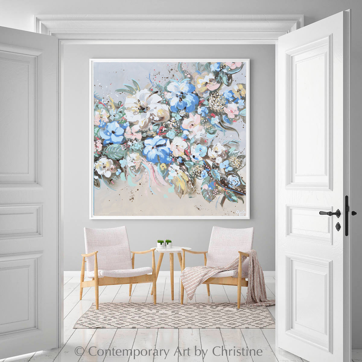 Load image into Gallery viewer, &amp;quot;Elegance in Bloom&amp;quot; ORIGINAL Art Abstract Floral Botanical Painting Textured Flowers 36x36&amp;quot;
