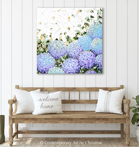 Load image into Gallery viewer, &amp;quot;In Full Bloom&amp;quot; GICLEE PRINT Art Abstract Floral Painting Hydrangea Flowers Impressionist Impasto Lavender Light Blue Home Wall Decor
