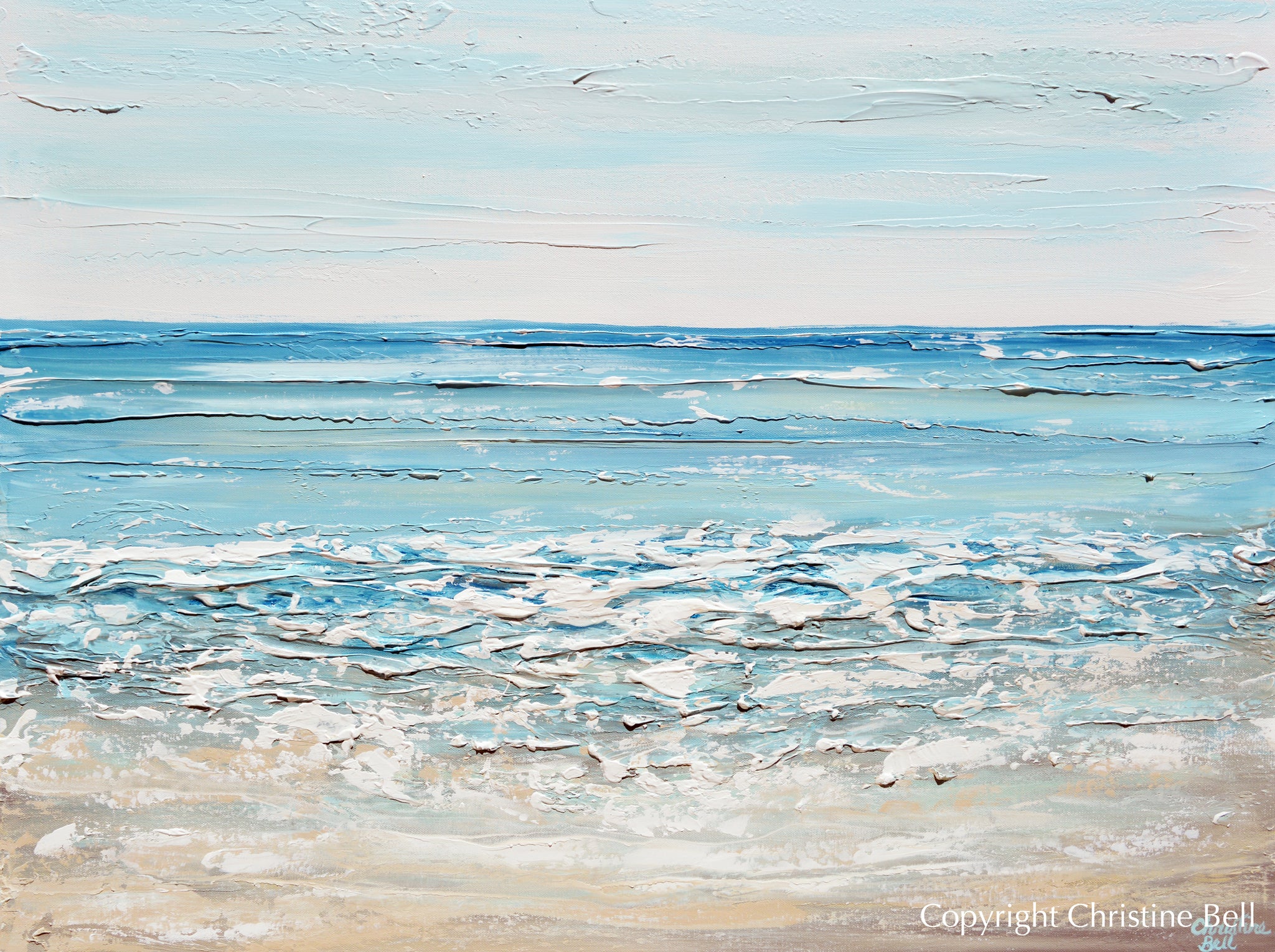 ORIGINAL Art Abstract Beach Painting Textured Coastal Aqua Blue Ocean ...