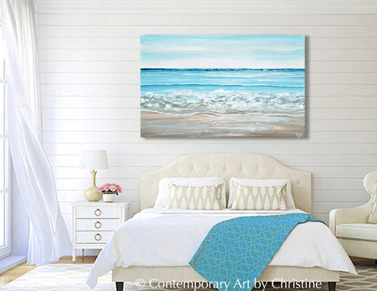 "Seaside Solitude" ORIGINAL Art Coastal Abstract Painting Textured Ocean Waves Blue Beach 48x30"