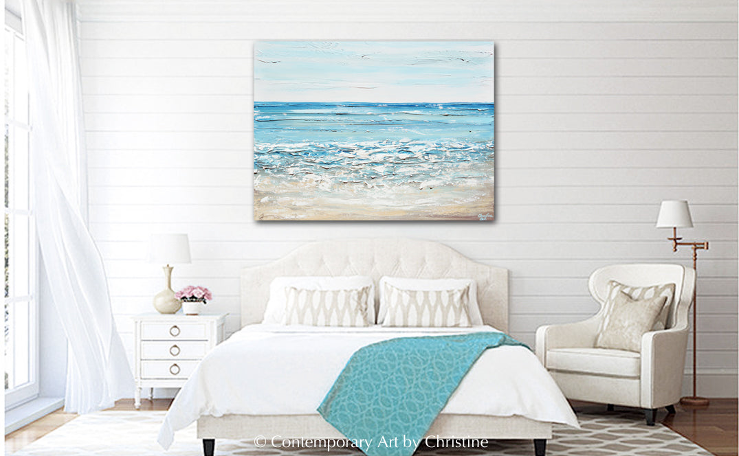 Load image into Gallery viewer, &amp;quot;Turquoise Shores&amp;quot; ORIGINAL Art Coastal Abstract Painting Textured Ocean Aqua Blue White Beach Decor 40x30&amp;quot;
