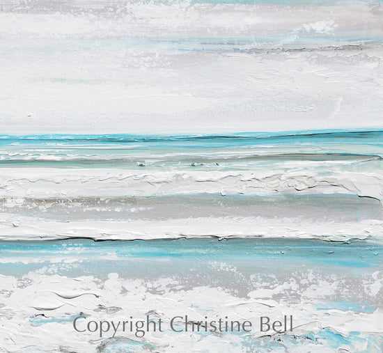 "Tranquil Shores" ORIGINAL Art Coastal Abstract Painting Textured Ocean Aqua Blue White Grey Beach Decor 40x30"