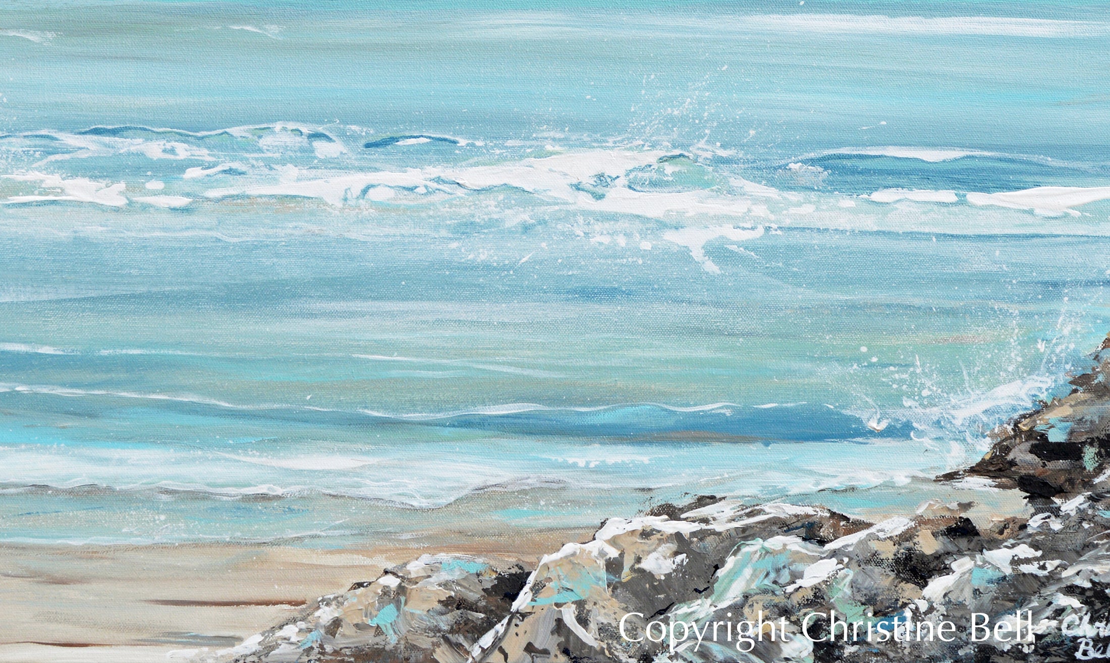ORIGINAL Art Abstract Painting Coastal Blue White Ocean Beach Decor ...