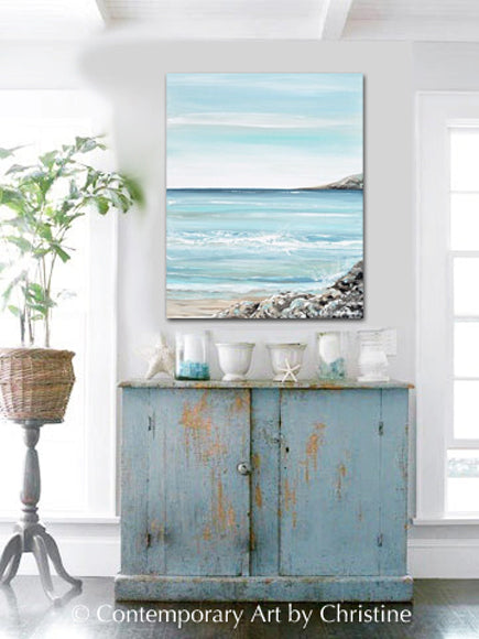 "Del Mar" ORIGINAL Art Coastal Abstract Painting Ocean Coastline Blue White Beach Decor 24x30"