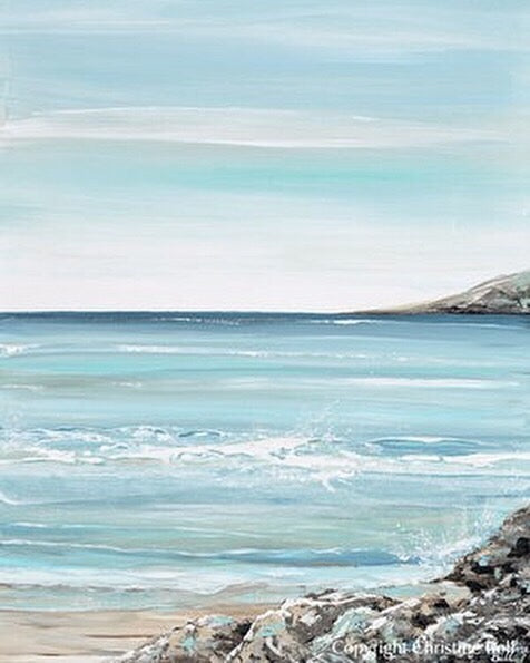 "Del Mar" GICLEE PRINT Art Coastal Abstract Painting Ocean Coastline Blue White Beach Decor