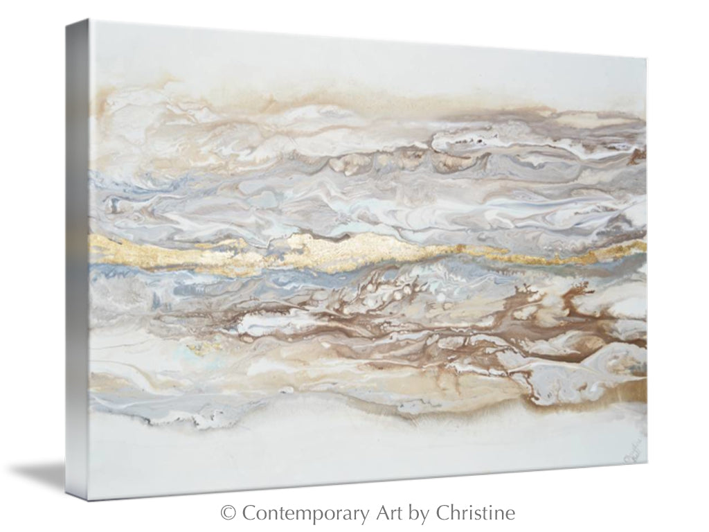Load image into Gallery viewer, &amp;quot;Ingrained in My Soul&amp;quot; GICLEE PRINT Art Abstract Painting Neutral White Beige Gold Leaf Marbled Coastal Landscape
