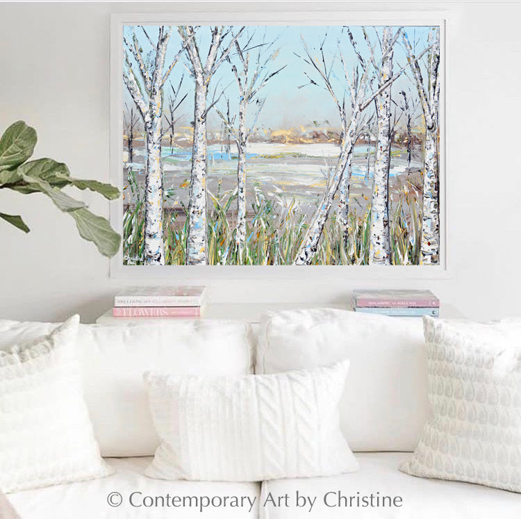 "Just Breathe" ORIGINAL Art Abstract Landscape Painting Birch Trees Textured 40x30"
