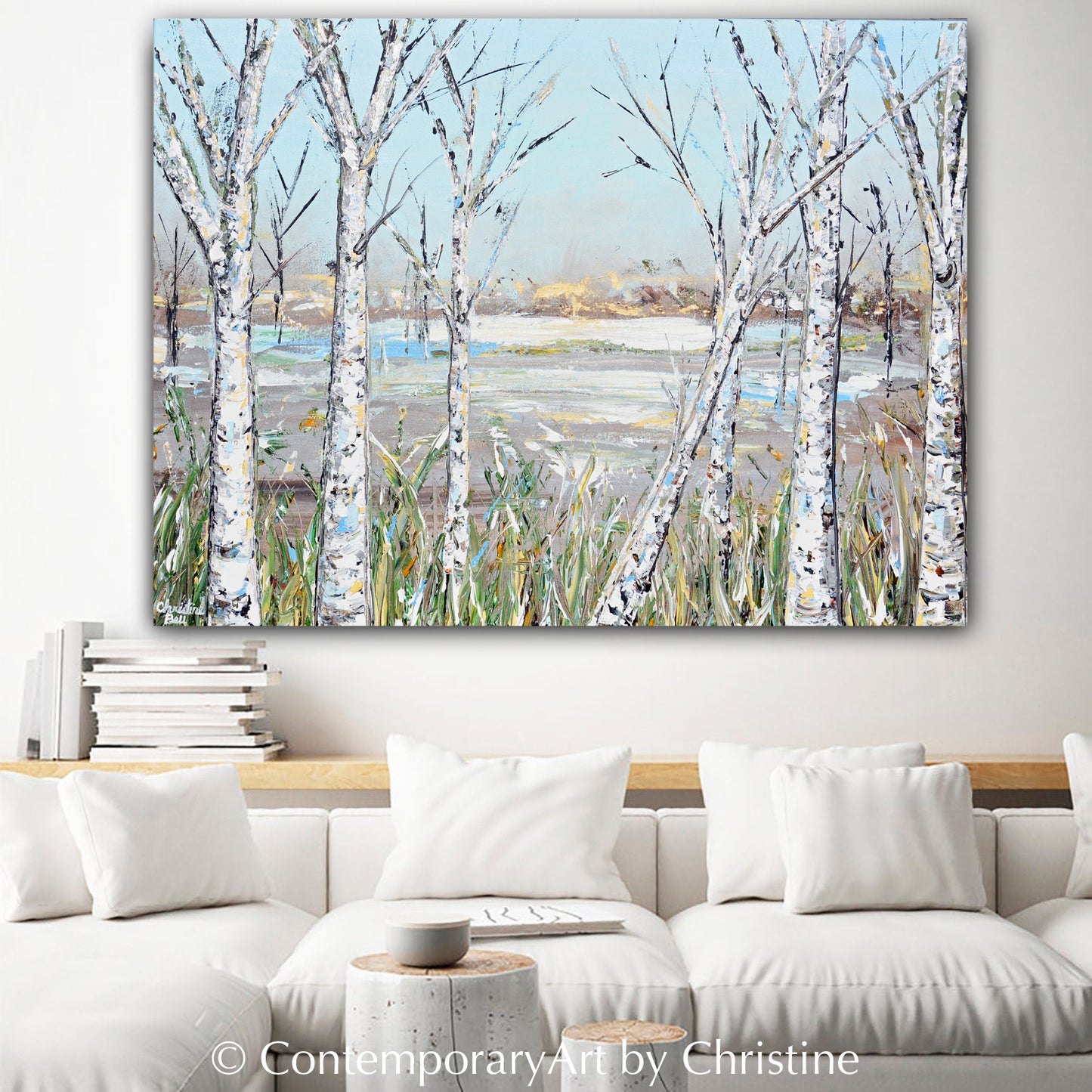 "Just Breathe" ORIGINAL Art Abstract Landscape Painting Birch Trees Textured 40x30"