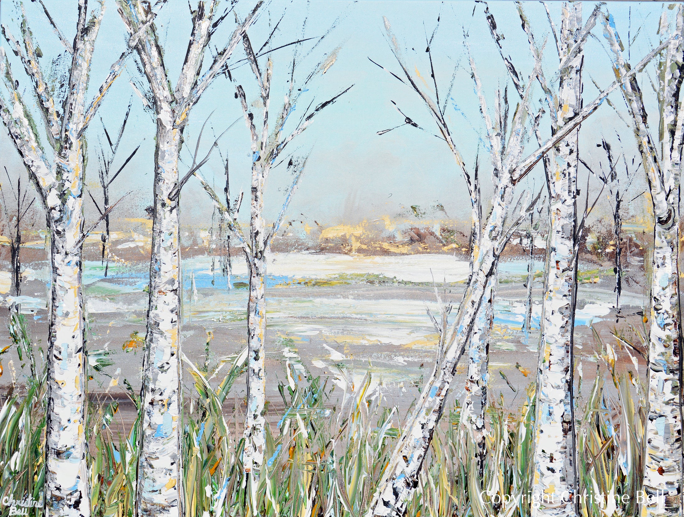 ORIGINAL Art Abstract Painting Birch Trees Landscape Aspens Wall Art ...