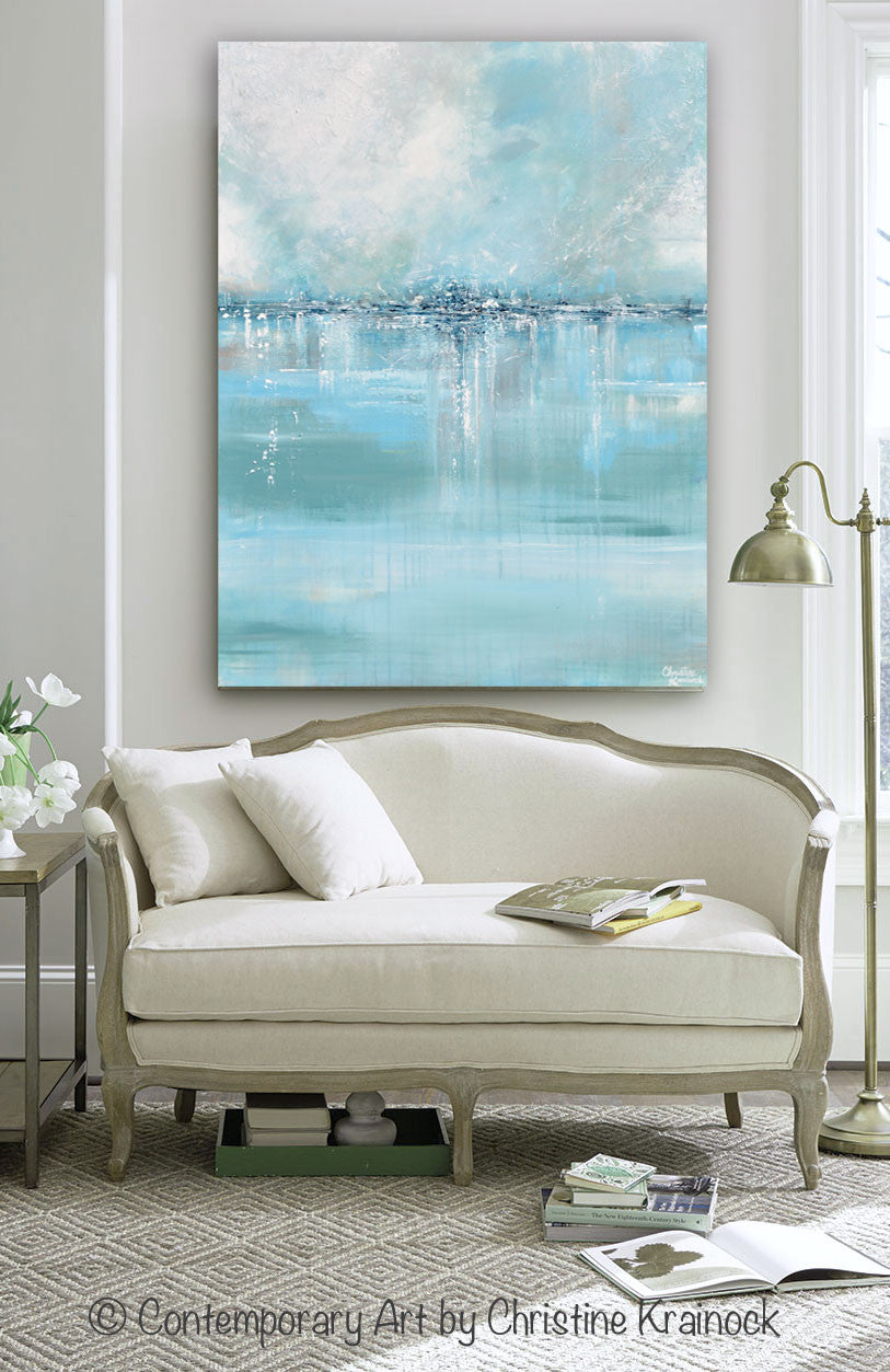 Load image into Gallery viewer, ORIGINAL Art Abstract Painting Blue Sea Foam Green Grey White Textured LARGE Canvas Coastal Wall Art Decor 36x48&amp;quot; - Christine Krainock Art - Contemporary Art by Christine - 4
