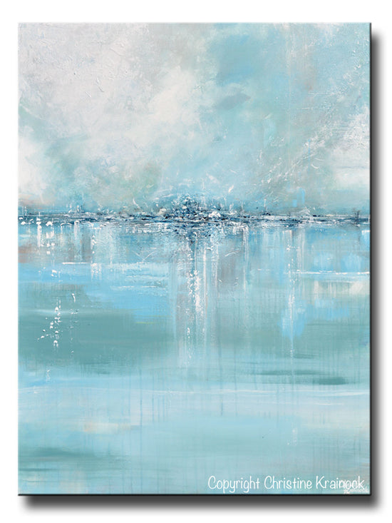 Load image into Gallery viewer, ORIGINAL Art Abstract Painting Blue Sea Foam Green Grey White Textured LARGE Canvas Coastal Wall Art Decor 36x48&amp;quot; - Christine Krainock Art - Contemporary Art by Christine - 1
