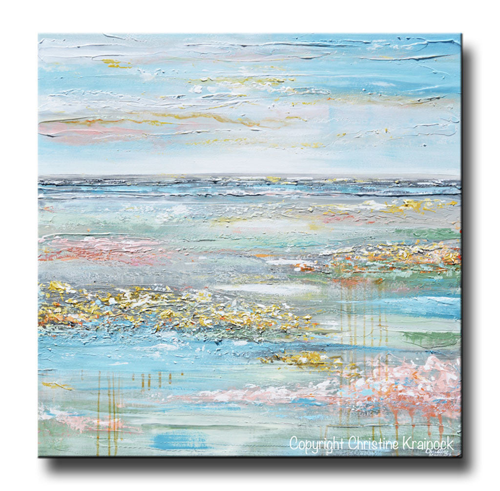 Load image into Gallery viewer, GICLEE PRINT Art Abstract Painting Landscape Horizon Blue Green Gold Grey Pink
