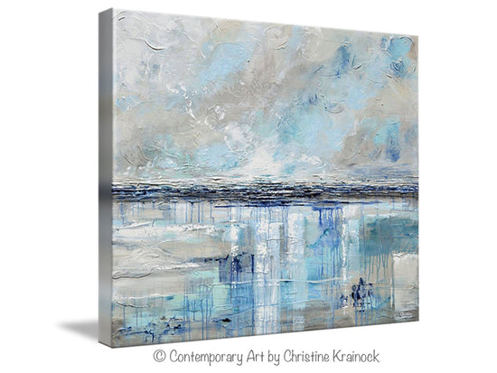 Load image into Gallery viewer, &amp;quot;Coastal Solitude&amp;quot; GICLEE PRINT Art Abstract Painting Beige Grey Light Blue Navy Beach Coastal Wall Art Home Decor
