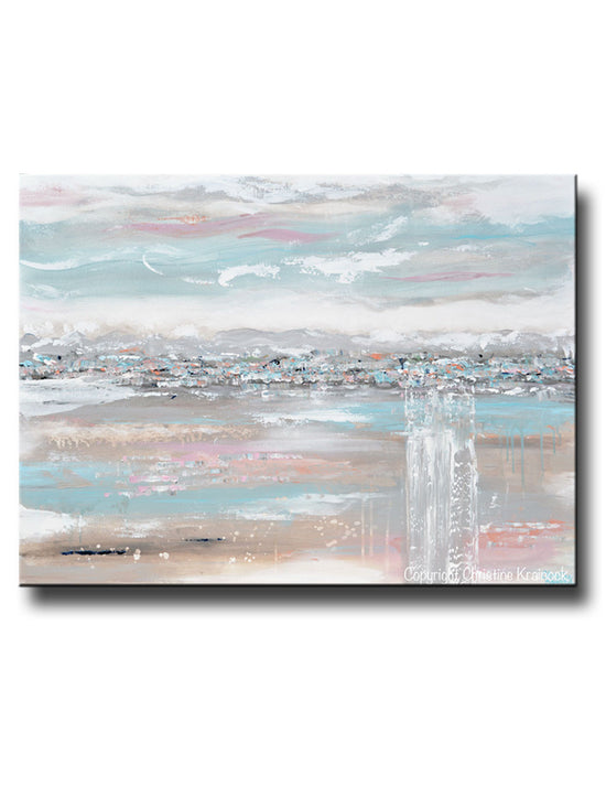 CUSTOM for ROSSI ORIGINAL Art Abstract Painting Landscape Blue Grey Pink Taupe Textured Minimalist LARGE 36x48"