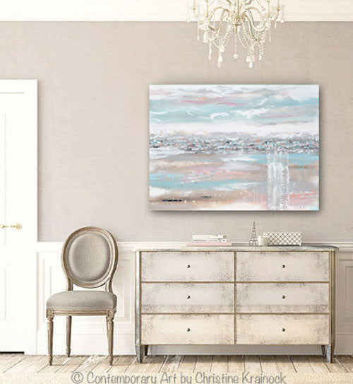 Load image into Gallery viewer, CUSTOM for ROSSI ORIGINAL Art Abstract Painting Landscape Blue Grey Pink Taupe Textured Minimalist LARGE 36x48&amp;quot;
