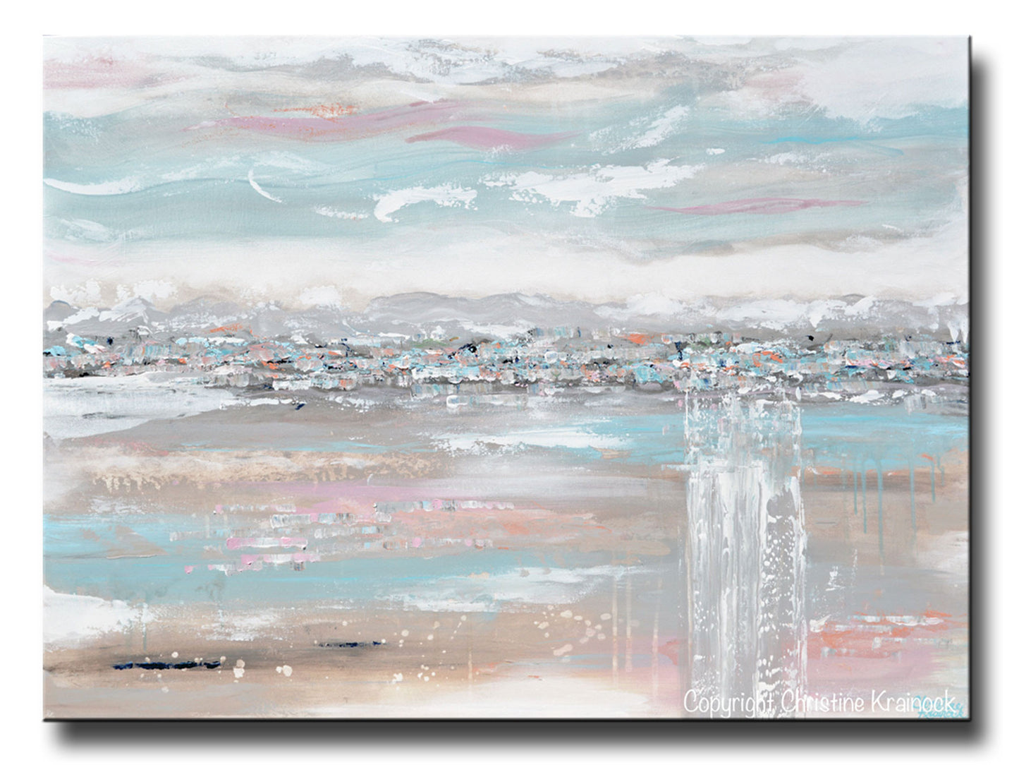 ORIGINAL Art Abstract Painting Landscape Blue Grey Pink Taupe Textured Minimalist LARGE 36x48"