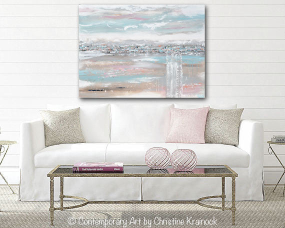 CUSTOM for ROSSI ORIGINAL Art Abstract Painting Landscape Blue Grey Pink Taupe Textured Minimalist LARGE 36x48"