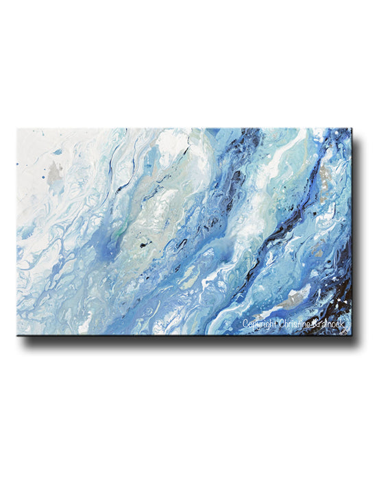 GICLEE PRINT Art Abstract Painting Blue White Coastal Marbled Seascape Large Canvas Prints Wall Art