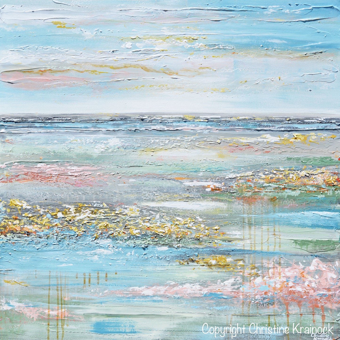 Load image into Gallery viewer, GICLEE PRINT Art Abstract Painting Landscape Horizon Blue Green Gold Grey Pink

