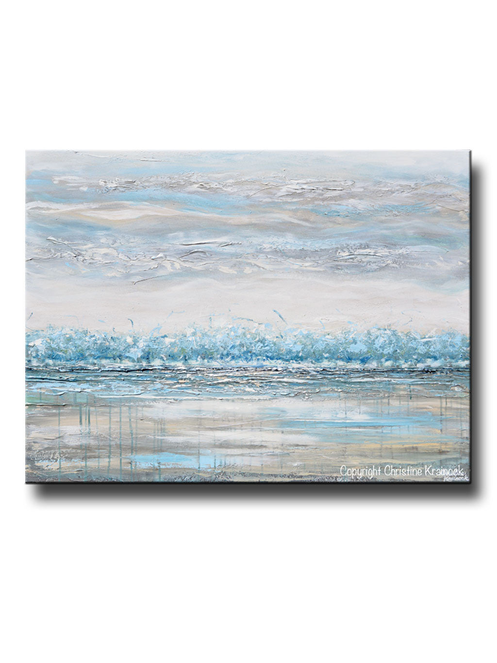 ORIGINAL Art Abstract Painting Landscape Horizon Teal Blue Grey Textured Trees LARGE Canvas Wall Art Decor 36x48"