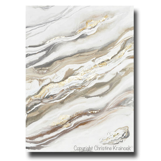 CUSTOM for KAILEY Art Neutral Abstract Painting White Grey Beige Gold Leaf Marbled Coastal Wall Art 40x30"
