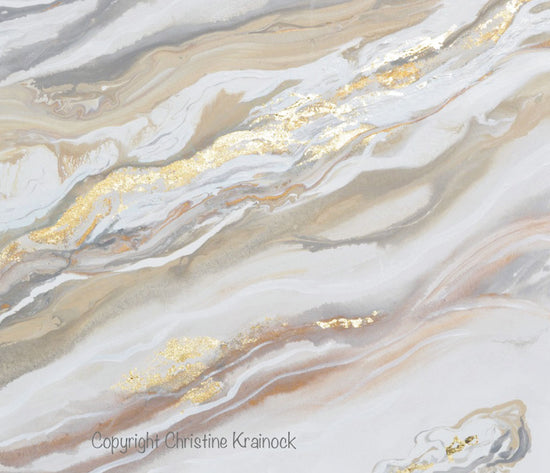 CUSTOM for KAILEY Art Neutral Abstract Painting White Grey Beige Gold Leaf Marbled Coastal Wall Art 40x30"