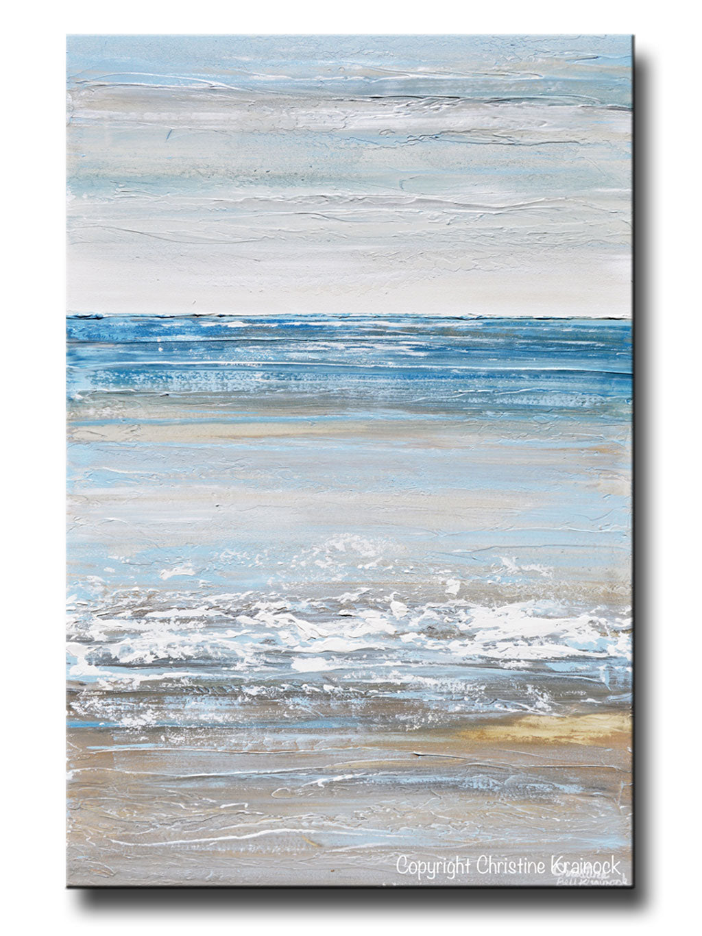 ORIGINAL Art Abstract Painting Blue Textured Coastal Beach Home Decor ...