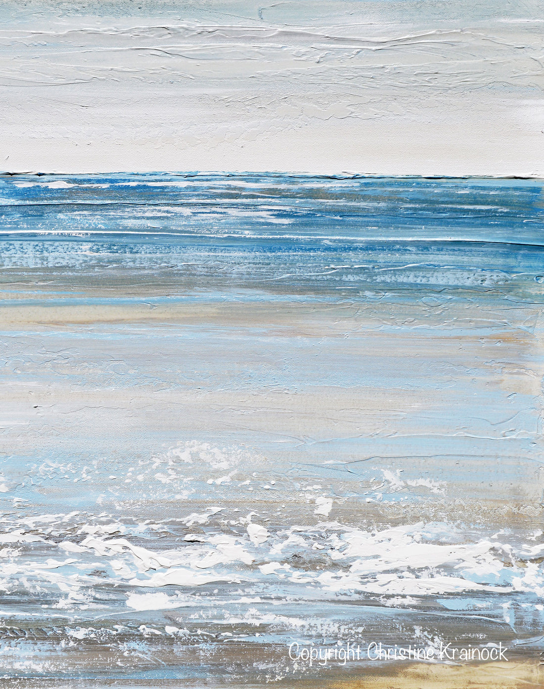 ORIGINAL Art Abstract Painting Blue Textured Coastal Beach Home Decor ...