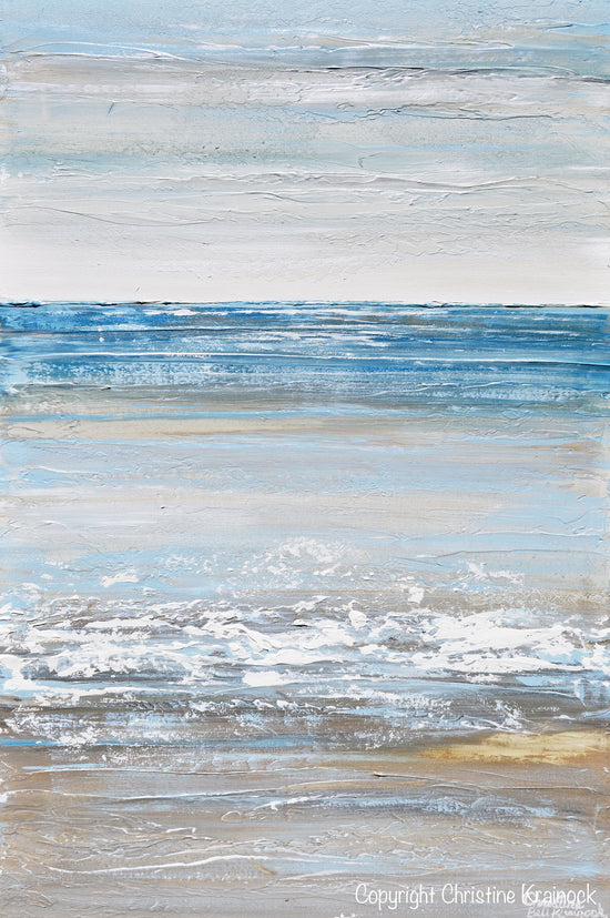 ORIGINAL Art Abstract Painting Textured Seascape Blue White Grey Beige Ocean Beach Coastal Home Decor Wall Art 24x36"