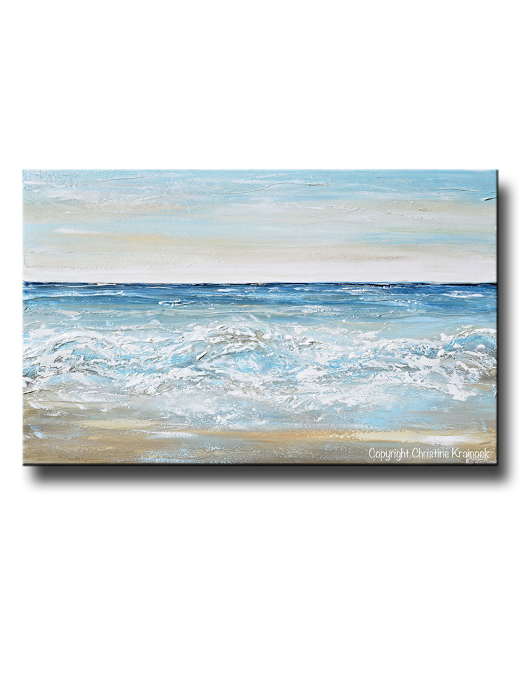 ORIGINAL Art Abstract Painting Blue Textured Ocean Beach Coastal Decor ...