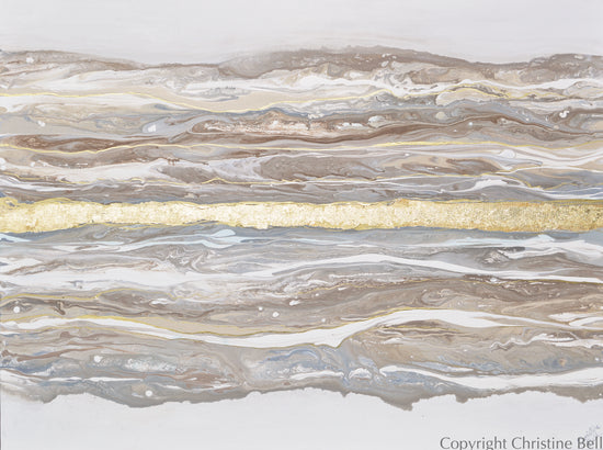 Load image into Gallery viewer, &amp;quot;Meditative&amp;quot; ORIGINAL Art Abstract Painting Neutral Gold Leaf Marbled Coastal Landscape XL 48x36&amp;quot;
