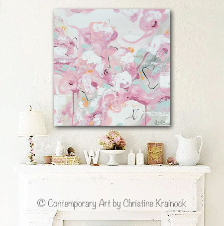 ORIGINAL Art Abstract Painting Pink White Modern Pastel Wall Art