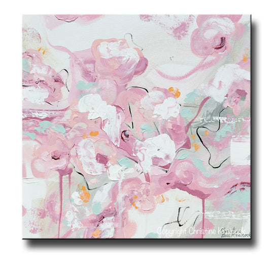 ORIGINAL Art Abstract Painting Pink White Grey Cream Home Decor Floral Wall Art 20x20"